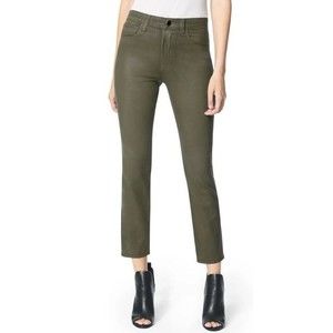 Joe's Jeans The Luna High Rise Ankle Autumn Sage Green Coated Cigarette Jeans 27